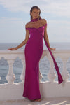 RAPHAELLA OFF SHOULDER MAXI DRESS - PLUM