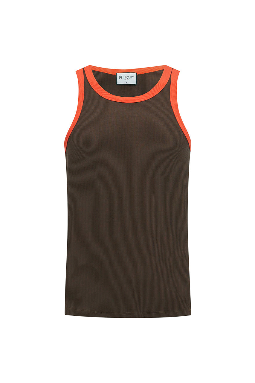 RAUL RIBBED SINGLET - CHOC/ORANGE