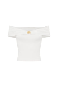 REMINA RUCHED OFF SHOULDER TOP - WHITE
