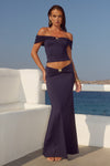 REMINA LOW WAIST RUCHED MAXI SKIRT - NAVY
