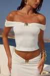REMINA RUCHED OFF SHOULDER TOP - WHITE