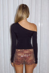 RENZO ONE SHOULDER LONG SLEEVE TOP - BLACK