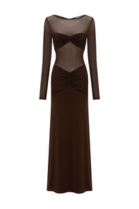 ROMY SLEEVED RUCHED MAXI DRESS - BITTER CHOCOLATE