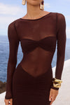 ROMY SLEEVED RUCHED MAXI DRESS - BITTER CHOCOLATE