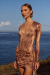 RUE SLEEVED MINI DRESS - TAN VIPER