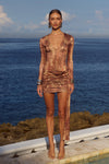 RUE SLEEVED MINI DRESS - TAN VIPER