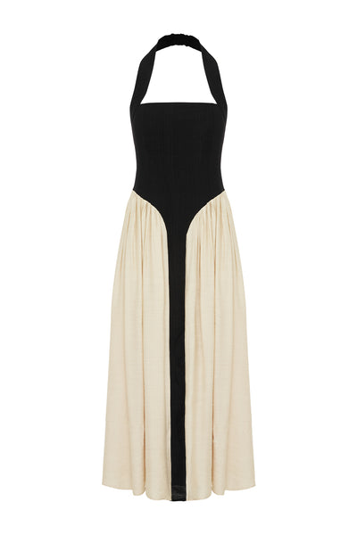 SAMMI MIDI DRESS - BLACK/CREAM