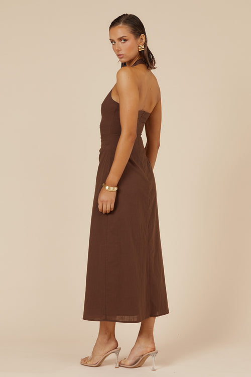 SAPHIRA LONG MIDI DRESS - ESPRESSO