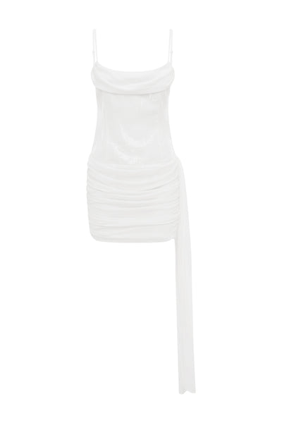 SEANNA RUCHED SEQUIN MINI DRESS - OFF WHITE