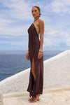 SHAE HALTER MAXI DRESS - BITTER CHOCOLATE