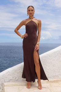 SHAE HALTER MAXI DRESS - BITTER CHOCOLATE