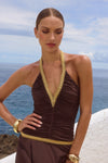 SHAE RUCHED MINI DRESS - BITTER CHOCOLATE