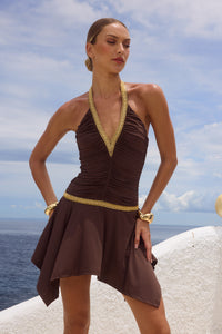 SHAE RUCHED MINI DRESS - BITTER CHOCOLATE