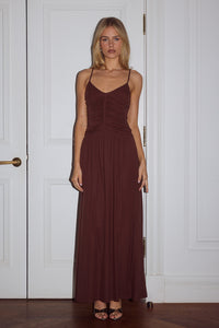 SOL RUCHED MAXI DRESS - ESPRESSO