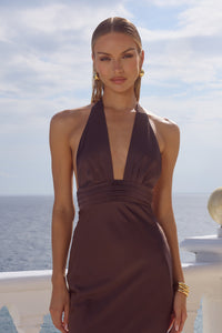 SYLVIE PLUNGE V-NECK MAXI DRESS - BITTER CHOCOLATE