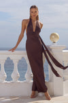 SYLVIE PLUNGE V-NECK MAXI DRESS - BITTER CHOCOLATE