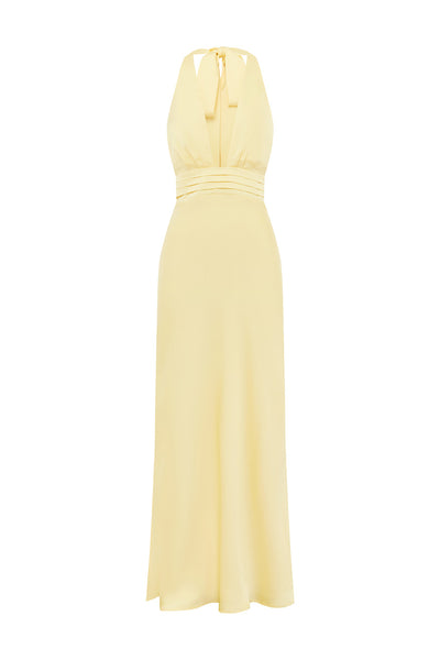 SYLVIE PLUNGE V-NECK MAXI DRESS - BUTTERMILK