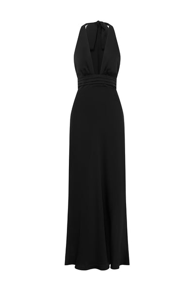 SYLVIE PLUNGE V-NECK MAXI DRESS - NOIR