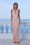 SYLVIE PLUNGE V-NECK MAXI DRESS - PEACH