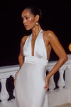 SYLVIE PLUNGE V-NECK MAXI DRESS - PEARL
