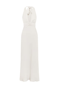 SYLVIE PLUNGE V-NECK MAXI DRESS - PEARL