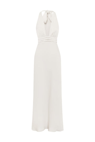 SYLVIE PLUNGE V-NECK MAXI DRESS - PEARL