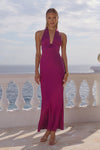 SYLVIE PLUNGE V-NECK MAXI DRESS - PLUM