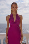 SYLVIE PLUNGE V-NECK MAXI DRESS - PLUM