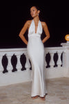 SYLVIE PLUNGE V-NECK MAXI DRESS - PEARL