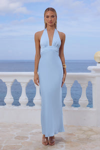SYLVIE PLUNGE V-NECK MAXI DRESS - SKY BLUE