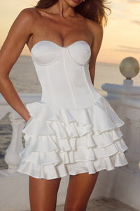 TABITHA BUSTIER RUFFLE MINI DRESS - IVORY