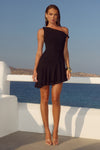 TACHA ONE SHOULDER MINI DRESS - BLACK