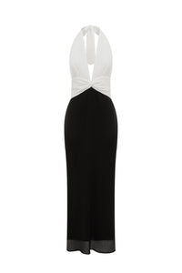 TENAYA PLUNGE V-NECK MAXI DRESS - BLACK/WHITE