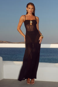 TISHA SHEER MAXI DRESS - BLACK