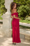 VANEYA OFF SHOULDER LACE MAXI DRESS - BERRY