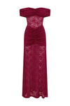 VANEYA OFF SHOULDER LACE MAXI DRESS - BERRY