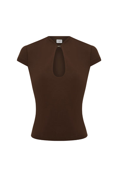 VIENO KEYHOLE FITTED TOP - BITTER CHOCOLATE