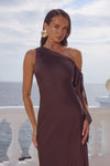 VIOLA ONE SHOULDER MAXI DRESS - BITTER CHOCOLATE