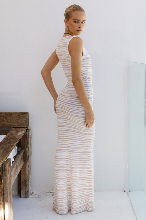 HARPER MAXI DRESS - SAND/WHITE