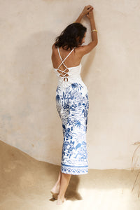 VALENCIA MIDI DRESS - BLUE/WHITE