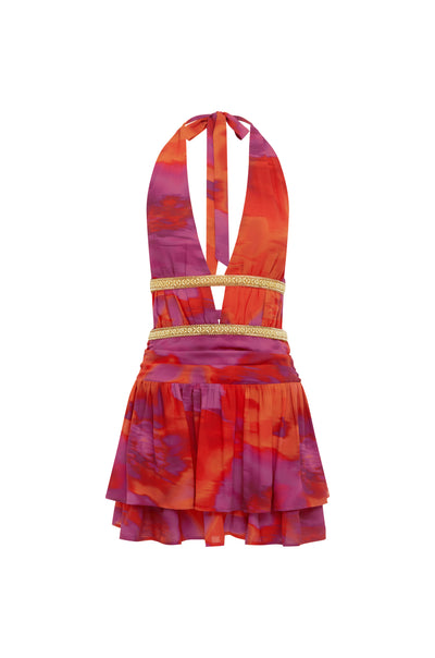 XYLIA HALTER LOW PLUNGE MINI DRESS - SURI ORANGE