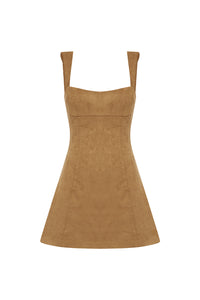 ZAELA SQUARE NECK FITTED MINI DRESS - TAN