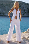 ZAYLEE BUCKLE WIDE LEG PANT - WHITE