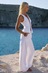 ZAYLEE BUCKLE WIDE LEG PANT - WHITE