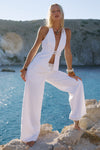 ZAYLEE BUCKLE WIDE LEG PANT - WHITE