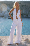 ZAYLEE BUCKLE WIDE LEG PANT - WHITE