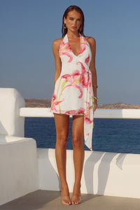 ZIA HALTER FAUX WRAP MINI DRESS - CELINA PINK