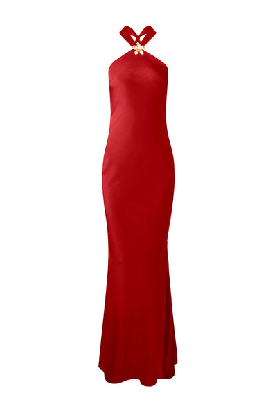 CHARA LOW CROSS BACK MAXI DRESS - CHERRY