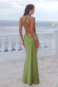 CHARA LOW CROSS BACK MAXI DRESS - OLIVE