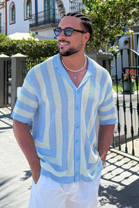 THEO KNIT SHIRT - SKY/LEMON